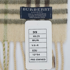 Burberry Cashmere Plaid Print Pre-Loved Scarf